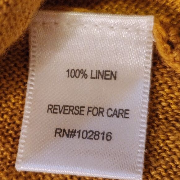 Garnet Hill Mustard Yellow Color 100% Linen Oversize V-Neck Sweater, Sz L - Picture 9 of 10